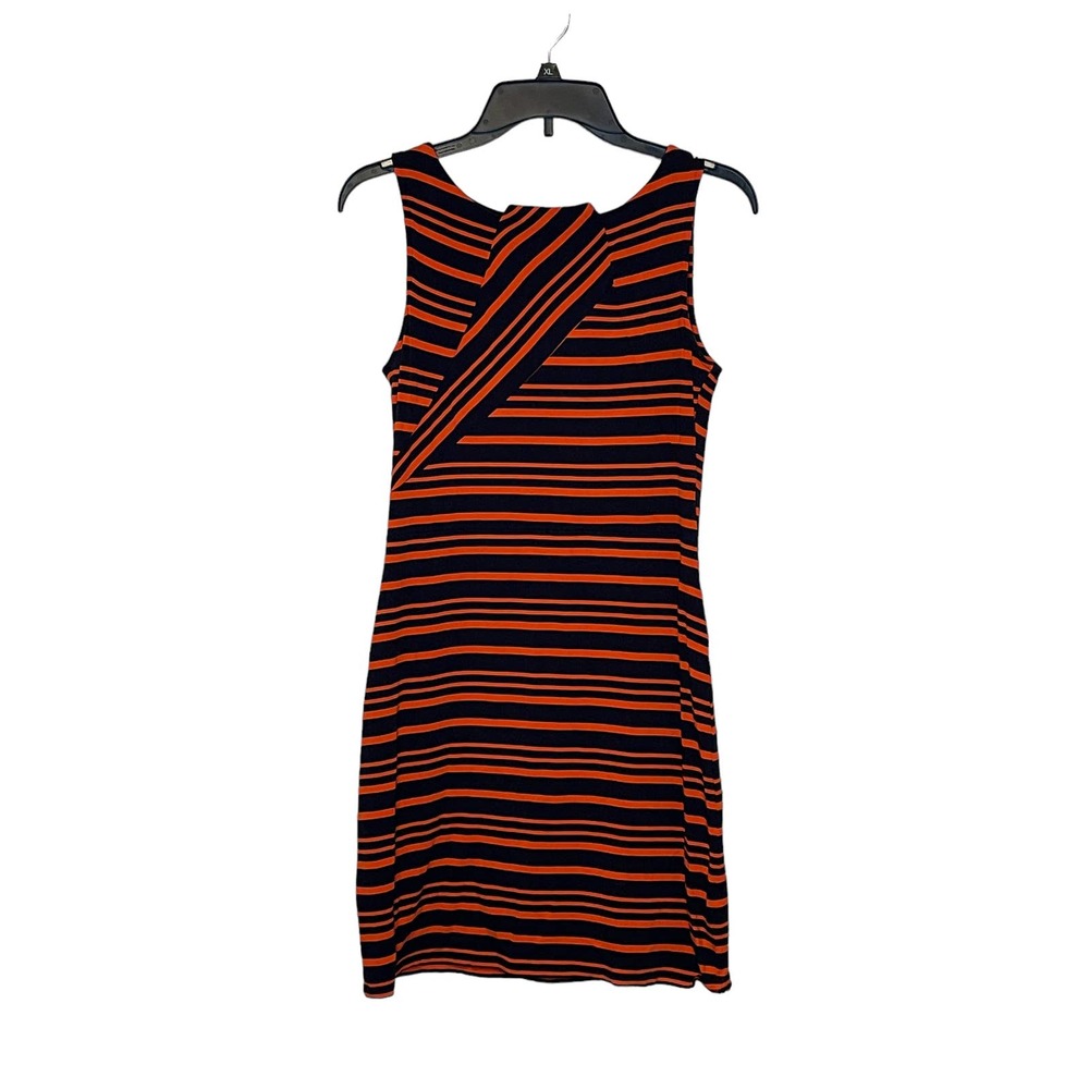 Cremieux Women's Sheath Dress Sleeveless Stretch Striped Orange Navy Blue Small